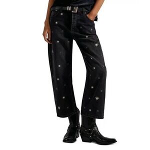 WE THE FREE SIZE 29 Deep Trance Shine Embroidered Dropped Boyfriend Jeans Star